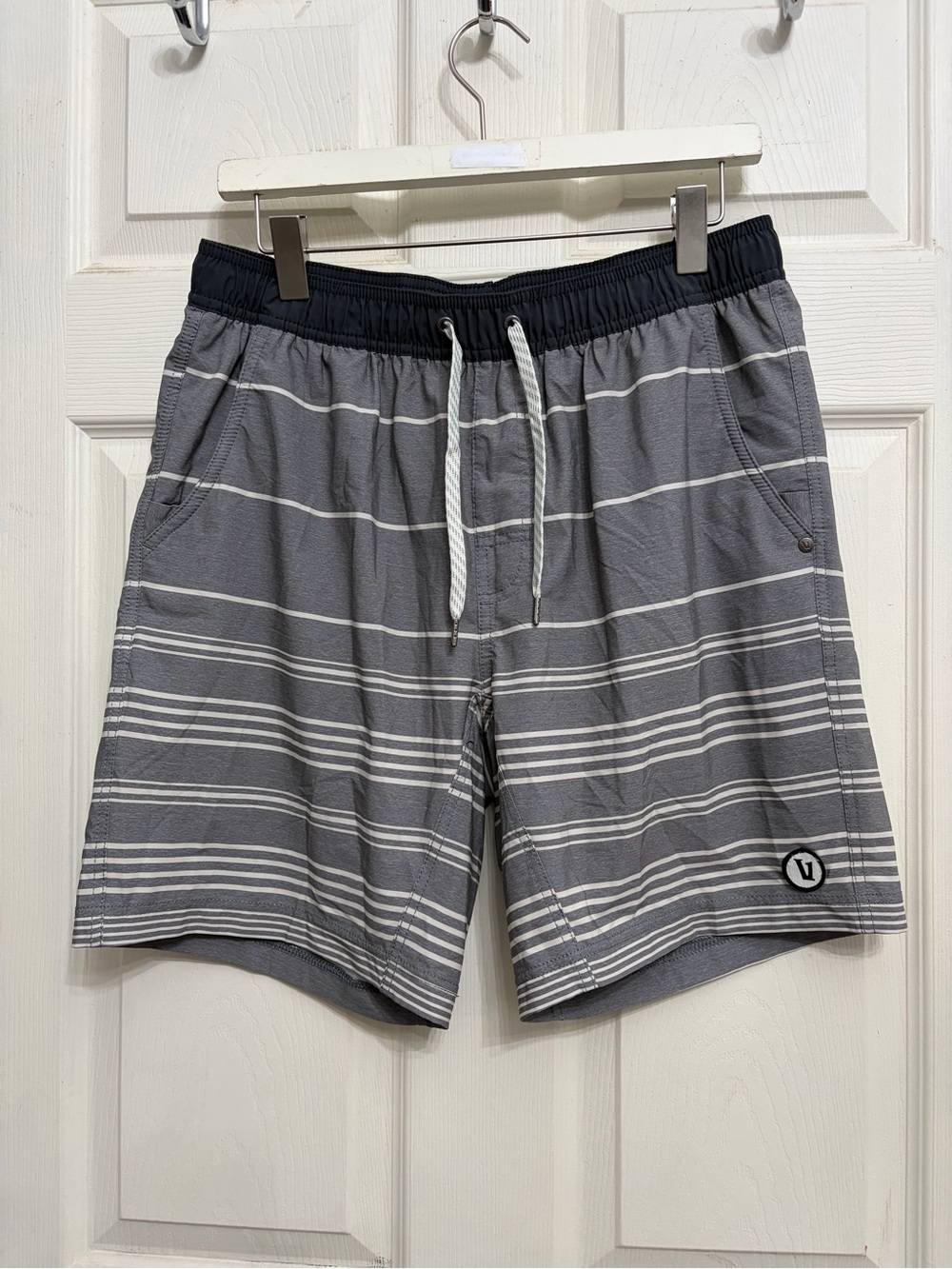 Vuori Men's Gray Stripe Swim Trunks with Back Pocket size Large